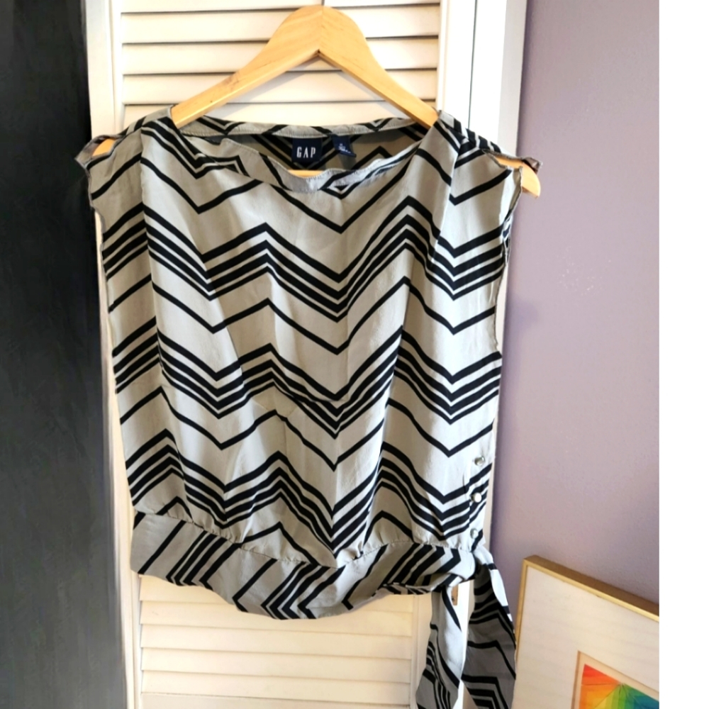 Vintage GAP Silk Shirt, Striped Black and Grey - Size M - 1990s 2000s